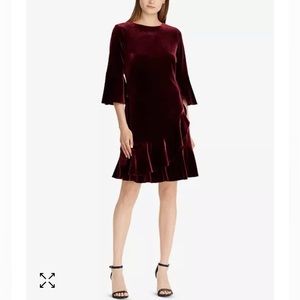 Ralf Lauren burgundy ruffle trim velvet dress